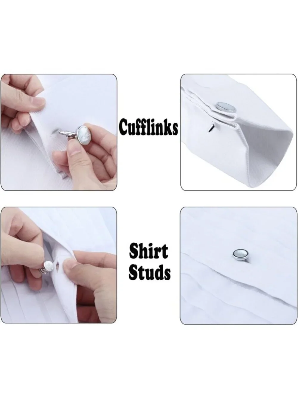 Elegant Mother-of-Pearl Tuxedo Shirt & Cufflink Set for Weddings & Events